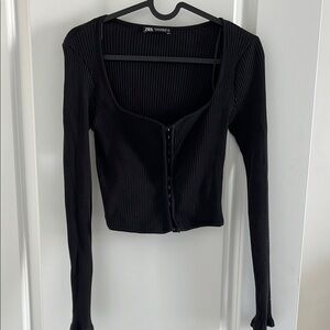Zara Black Ribbed Long Sleeve Top